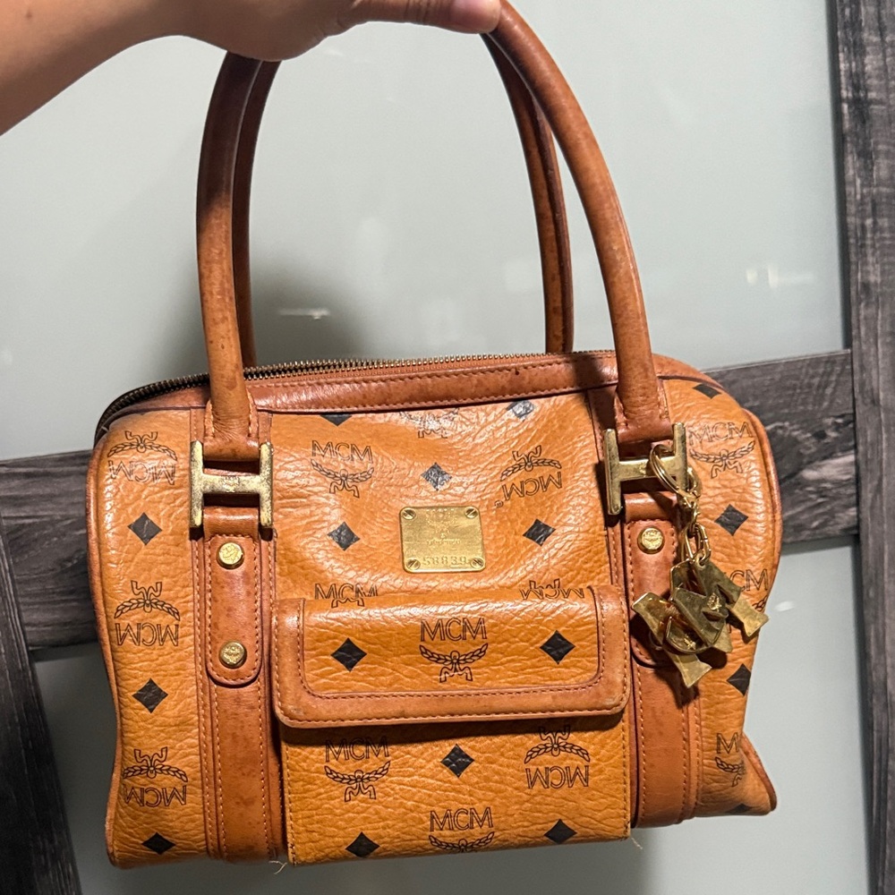 MCM Cognac Leather Top Handle Bag